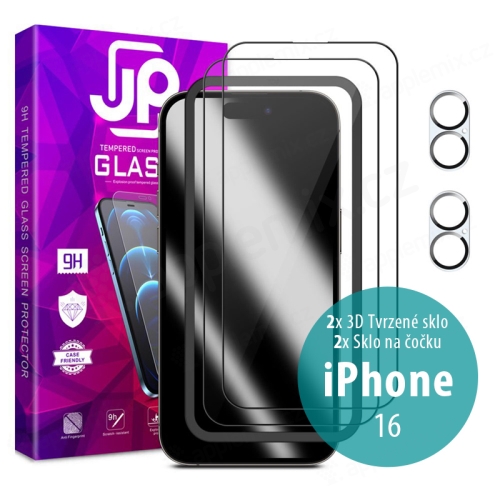 Tvrdené sklo JP Full Pack pre Apple iPhone 16 - číre 3D - sada 2 kusov + aplikátor + 2x sklo na objektív