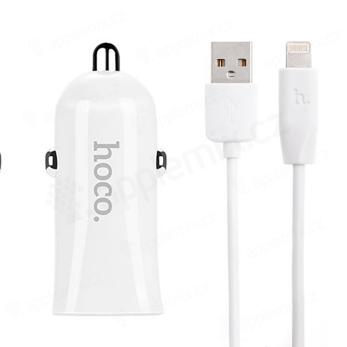 2v1 nabíjecí sada - autonabíječka HOCO 2x USB (2x 2,4A) + kabel Lightning 1m - bílá
