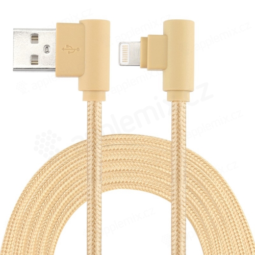 Synchronizační a nabíjecí kabel - Lightning pro Apple zařízení - tkanička - 90° lomená koncovka Lightning - zlatý - 1m