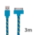 Synchronizační a nabíjecí kabel s 30pin konektorem pro Apple iPhone / iPad / iPod - tkanička - plochý modrý - 3m