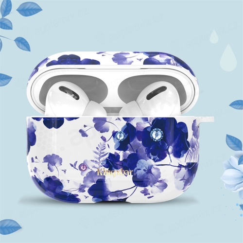 Puzdro / obal KINGXBAR pre Apple AirPods Pro - so Swarovského kamienkami - plast - modré kvety
