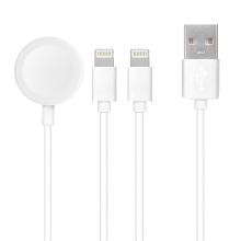 Synchronizační a nabíjecí kabel 3v1 - USB-A /  2x Lightning + Apple Watch - 1m - max. 1A - bílý
