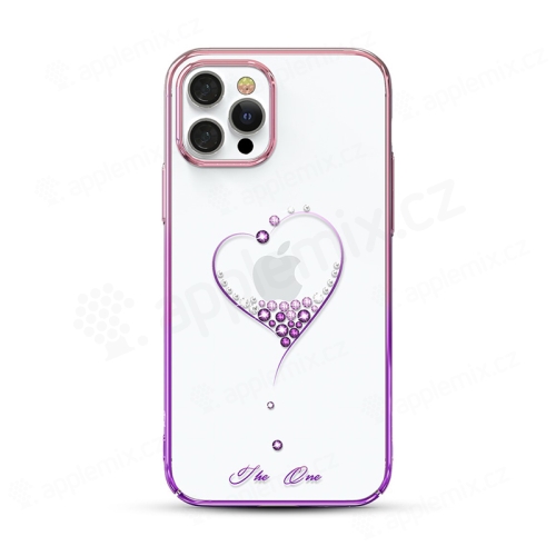Kryt KINGXBAR Wish pro Apple iPhone 12 / 12 Pro - s kamínky Swarowski - plastový - růžové srdce