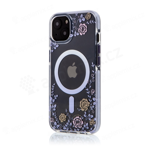 Kryt KINGXBAR Flora pre Apple iPhone 14 - Podpora MagSafe - plast/guma - kvety - fialový