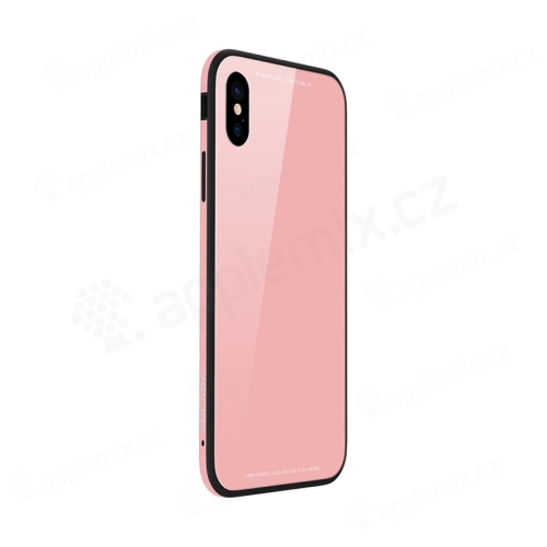 Kryt SULADA pro Apple iPhone Xs Max - kov / sklo - růžový