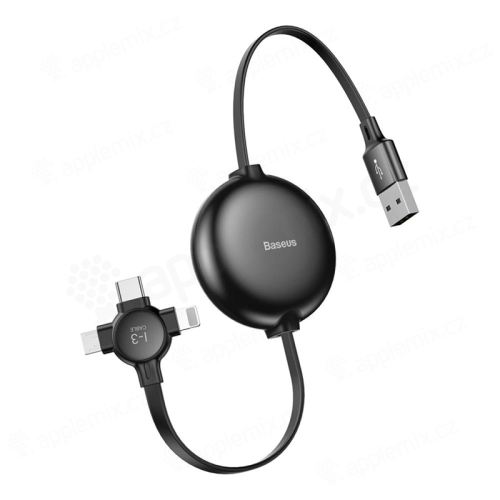 Synchronizačný a nabíjací kábel 3v1 BASEUS Lightning / Micro USB / USB-C - zasúvací - plochý - čierny