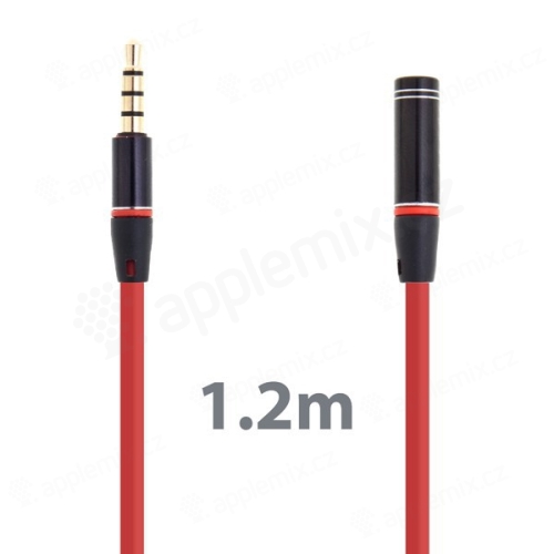 Predlžovací audio kábel 3,5 mm Jack pre Apple iPhone / iPad / iPod / MP3 - 1,2 m červený