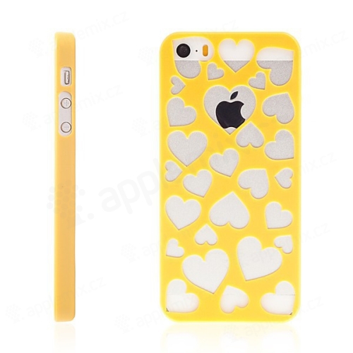 Kryt pro Apple iPhone 5 / 5S / SE plastový srdce žlutý