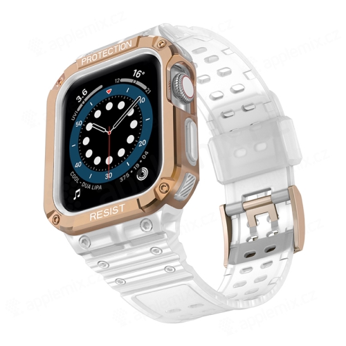 Kryt / puzdro pre Apple Watch 44 mm / 45 mm - celé telo + remienok - odolné - priehľadné / ružové zlato