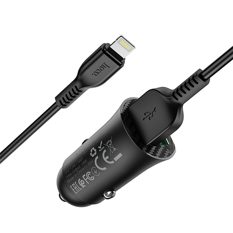 2v1 nabíjecí sada HOCO pro Apple zařízení - autonabíječka 2x USB 18W + kabel Lightning - černá