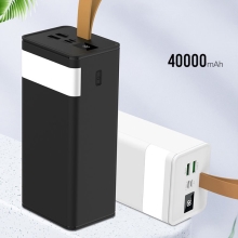 Externí baterie / power bank XO - 2x USB-A + USB-C + Micro USB - 40000 mAh - lampička - černá