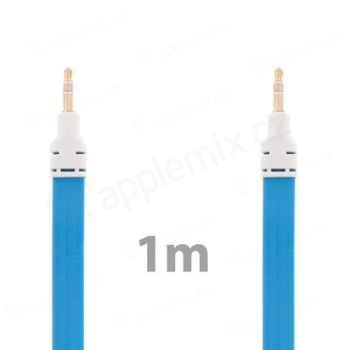 Kábel 3,5 mm audio jack v tvare rezanky pre Apple iPhone / iPad / iPod a iné zariadenia - modrý s bielymi koncovkami