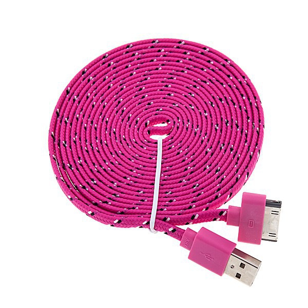 Synchronizační a nabíjecí kabel s 30pin konektorem pro Apple iPhone / iPad / iPod - tkanička - plochý růžový - 3m