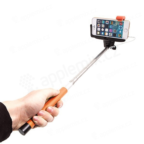 Teleskopická selfie tyč / monopod KJstar - kabelová spoušť - oranžová