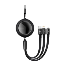 Synchronizační a nabíjecí kabel BASEUS 3v1 - Lightning + USB-C + Micro USB - svinovací - černý - 1,2m