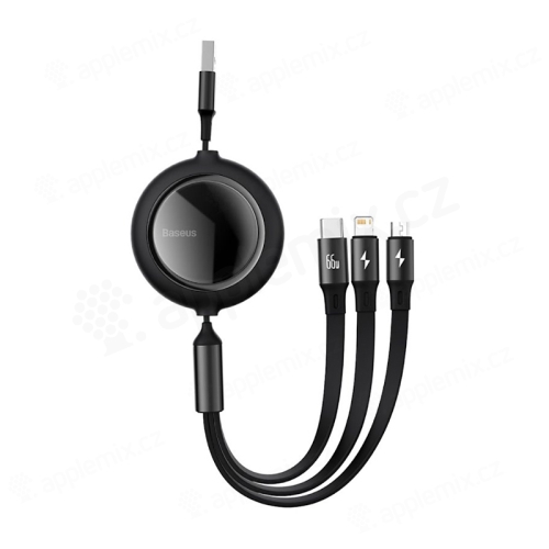 Synchronizačný a nabíjací kábel BASEUS 3v1 - Lightning + USB-C + Micro USB - rolovací - čierny - 1,2 m