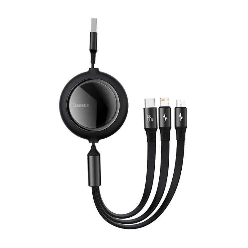 Nabíjecí kabel BASEUS 3v1 USB-C / Lightning + USB-C + Micro USB - svinovací - černý - 1,2m