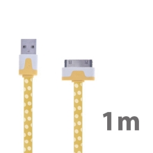 Noodle style synchronizační a nabíjecí USB kabel pro Apple iPhone / iPad / iPod - žlutý s bílými puntíky - 1 m