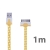 Synchronizačný a nabíjací kábel USB v tvare rezanky pre Apple iPhone / iPad / iPod - žltý s bielymi bodkami - 1 m