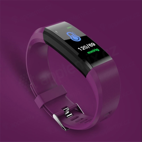 Sportovní fitness náramek - tlakoměr / krokoměr / měřič tepu - Bluetooth - voděodolný - fialový