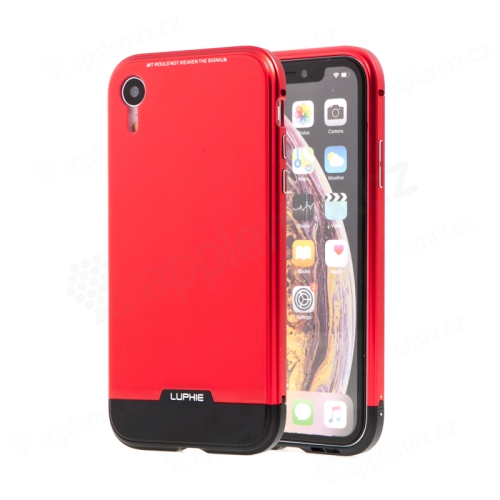 Kryt LUPHIE pre Apple iPhone Xr - kov / sklo - červený / čierny