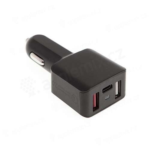 Nabíječka do auta s 2x USB (1x USB podpora technologie Quick Charge 2.0) + 1x USB-C porty (3000mAh) - černá