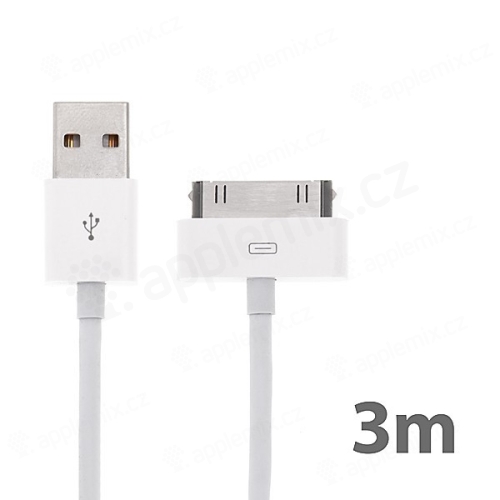 Synchronizační a nabíjecí kabel s 30pin konektorem pro Apple iPhone / iPad / iPod - silný - bílý - 3m
