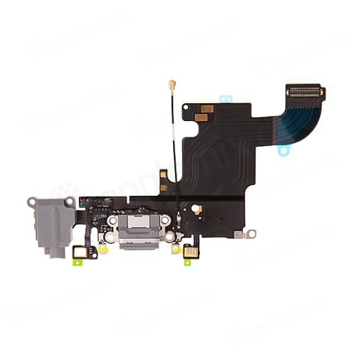 Napájecí a datový konektor s flex kabelem + audio konektor + GSM anténa + mikrofony pro Apple iPhone 6S - šedý - kvalita A+