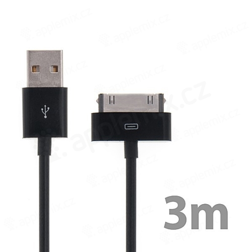 Synchronizační a nabíjecí kabel s 30pin konektorem pro Apple iPhone / iPad / iPod - silný - černý - 3m
