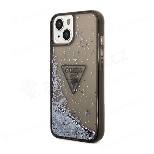 Kryt Guess Liquid Glitter Triangle pro Apple iPhone 14 Plus - pohyblivé třpytky - plastový - šedý