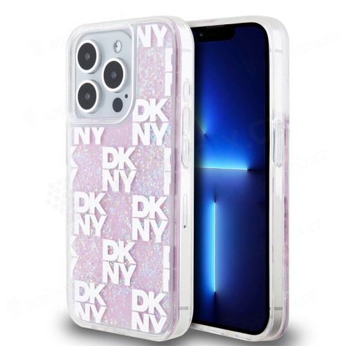 Kryt DKNY Liquid Glitter Checkered Pattern pro Apple iPhone 15 Pro - růžový