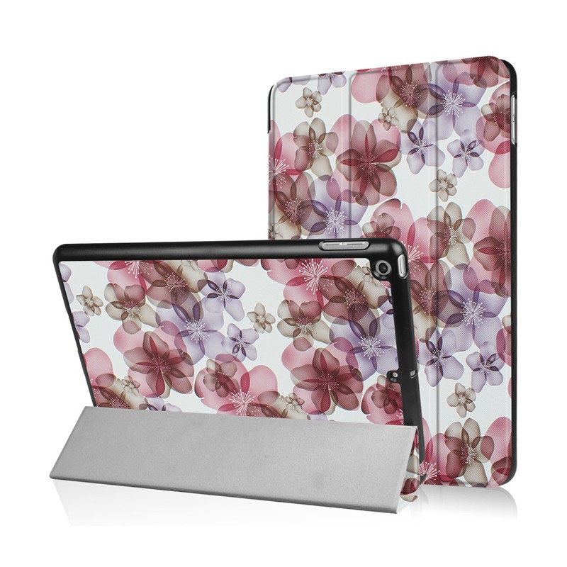 Pouzdro / kryt pro Apple iPad 9,7 (2017-2018) - funkce chytrého uspání + stojánek - fialové květiny