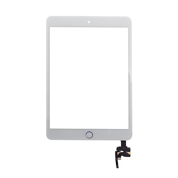 Dotykové sklo (touch screen) + IC konektor a flex s Home Buttonem pro Apple iPad mini 3 - bílé se zlatým tlačítkem - kvalita A