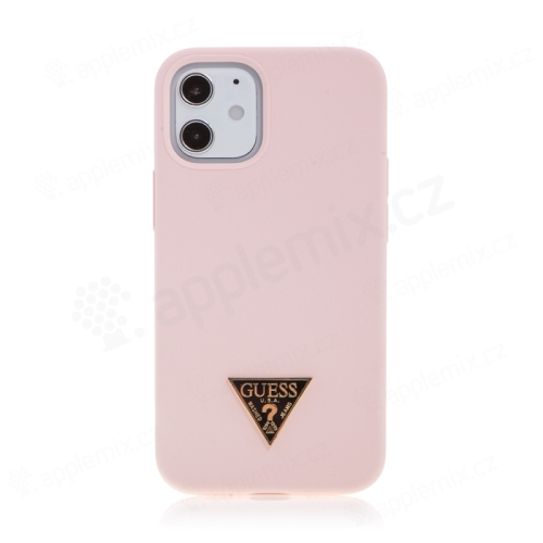 Kryt GUESS Silikónový kovový trojuholník pre Apple iPhone 12 mini - silikónový - ružový