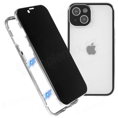 Kryt pre Apple iPhone 13 - magnetické pripevnenie - sklo / kov - čierny / strieborný