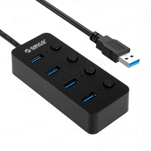 USB rozbočovač ORICO - 4x USB - vypínatelné porty - černý