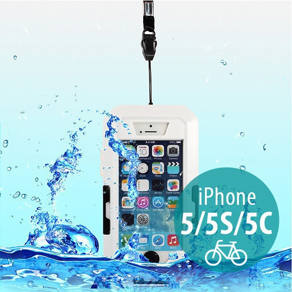 Voděodolné plasto-silikonové pouzdro s 360° otočným držákem na kolo pro Apple iPhone 5 / 5S / SE - bílé