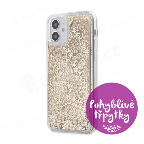 Kryt GUESS Liquid Glitter pro Apple iPhone 12 mini - plastový - zlaté třpytky