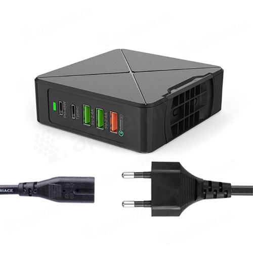 EU nabíječka / adaptér - 2x USB-C + 3x USB-A - 75W - 1m kabel - černá