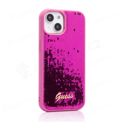 Kryt GUESS Sequin Script pro Apple iPhone 15 - gumový / s flitry - růžový