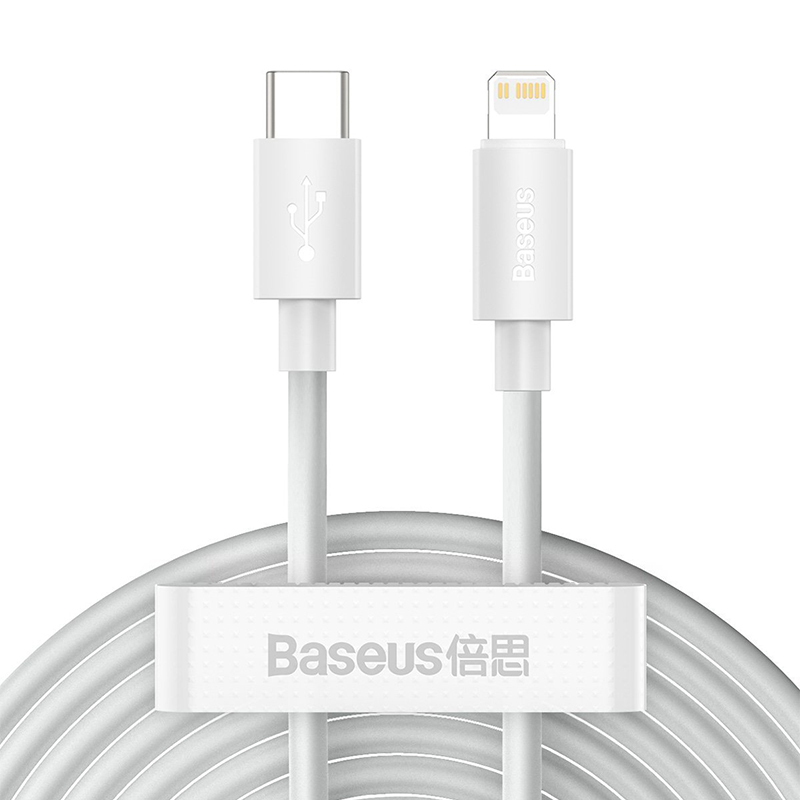 Synchronizační a nabíjecí kabel BASEUS - Lightning pro Apple zařízení - USB-C - 1,5m - bílý - 2 kusy