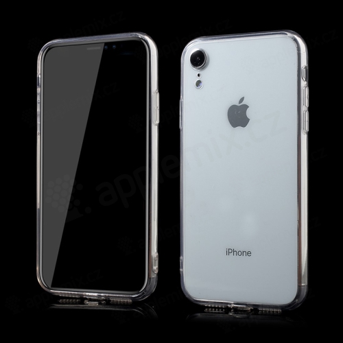 Kryt pre Apple iPhone Xr - 360° ochrana - guma/plast + predné sklo - priehľadný