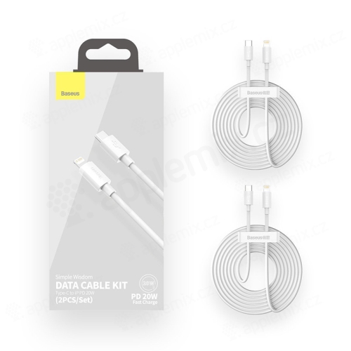 Synchronizačný a nabíjací kábel BASEUS - Lightning pre zariadenia Apple - USB-C - 1,5 m - biely - 2 ks