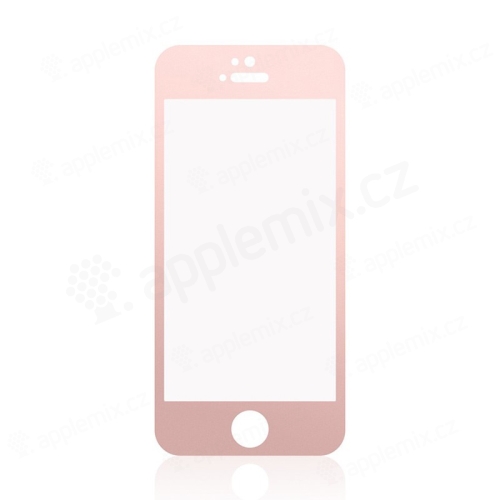 Tvrzené sklo (Tempered Glass) pro Apple iPhone 5 / 5S / 5C / SE - Rose Gold rámeček - 0,3mm