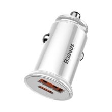 Autonabíječka BASEUS - mini - USB + USB-C - 30W rychlé nabíjení - bílá