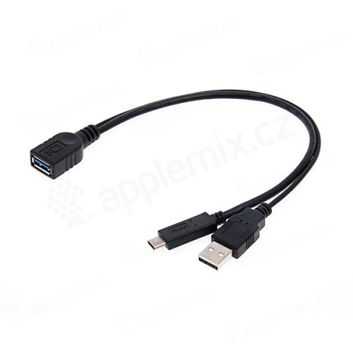Dátový kábel 2v1 USB OTG / USB-C pre MacBook 12 Retina + nabíjací kábel USB - čierny - 30 cm