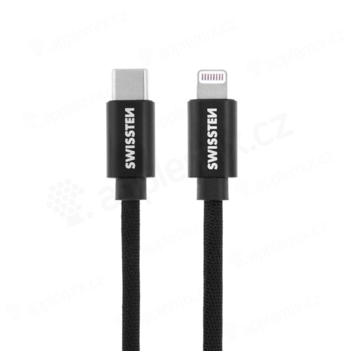 Synchronizačný a nabíjací kábel SWISSTEN - USB-C / Lightning - certifikovaný MFi - šnúrka - 1,2 m - čierny