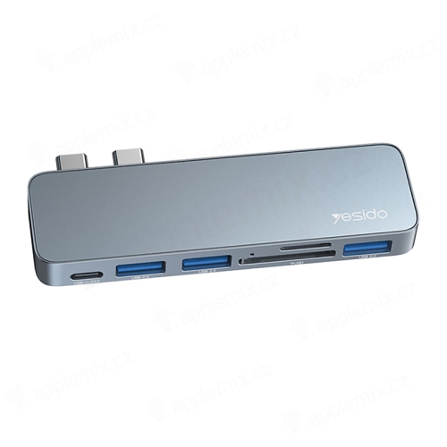 Dokovacia stanica / replikátor portov YESIDO pre Apple MacBook Pro - 2x USB-C na USB-C + 3x USB-A + SD - sivá