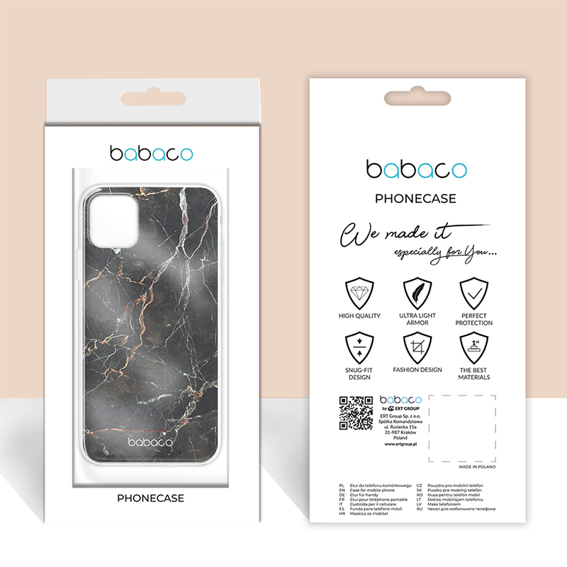Kryt BABACO pro Apple iPhone 5 / 5S / SE - gumový - černý mramor; 0000059081