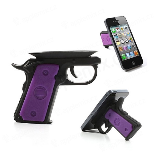 Silikonový držák / stojánek revolver s přísavkou pro Apple iPhone a další mobilní telefony - černo-fialový